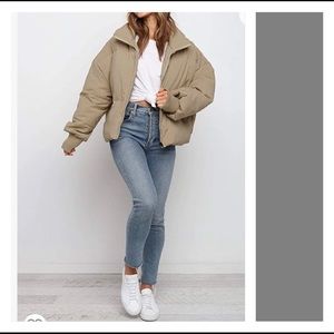 NWT Winter Long Sleeve Zip Puffer Jacket Baggy Short Down Coats ( Khaki)